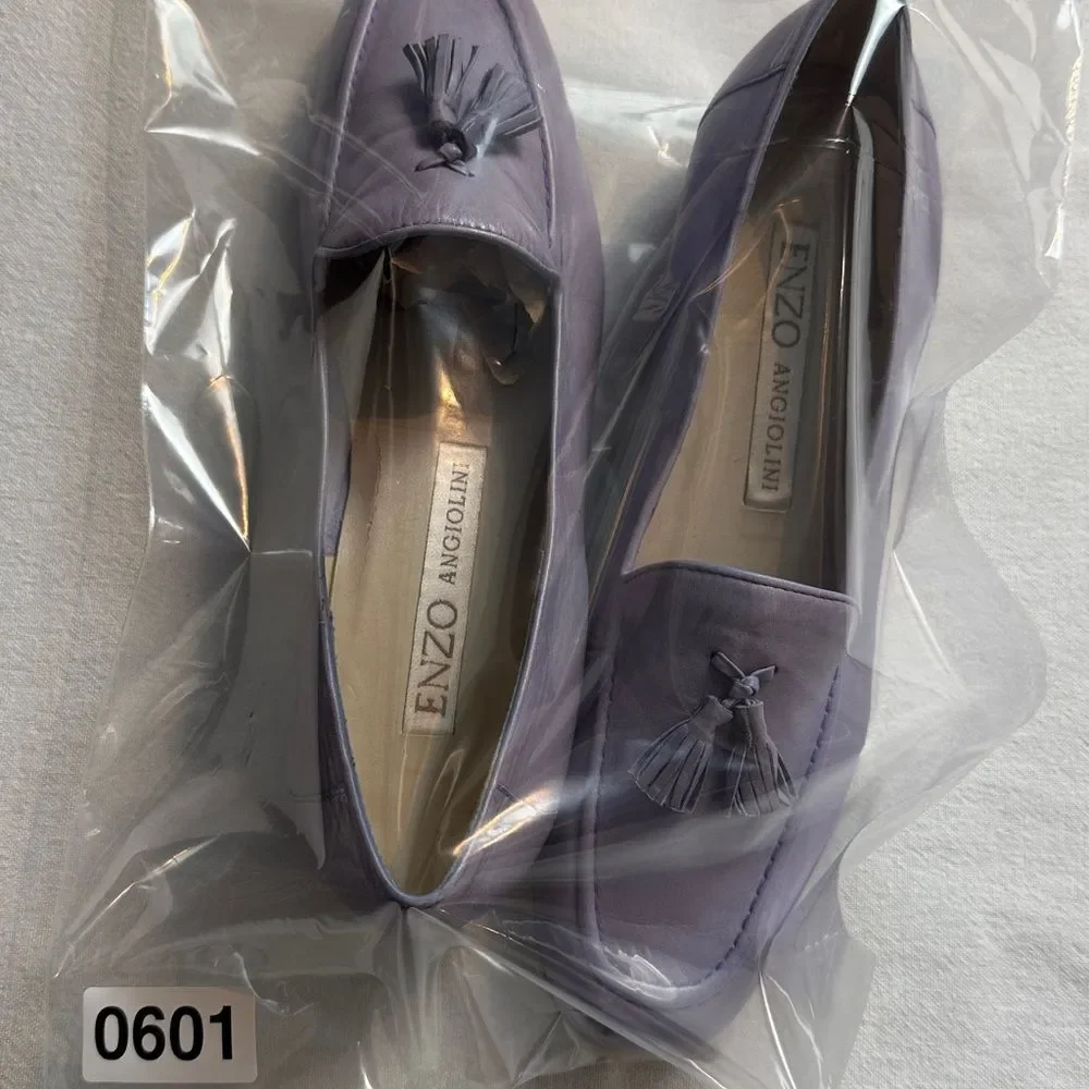 Enzo Angiolini Leather Tassel Loafers Lavender Purple Size 7.5M Spring Preppy